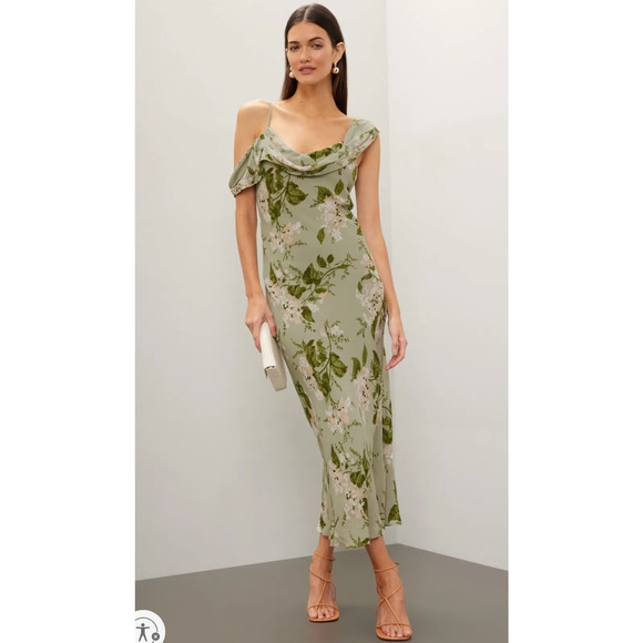Reformation Green Floral Chiffon Reya Dress - Picture 1 of 11
